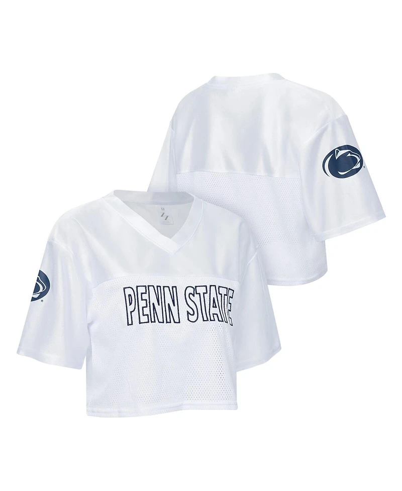 ZooZatz Women's White Penn State Nittany Lions Mesh Cropped V-Neck T-Shirt