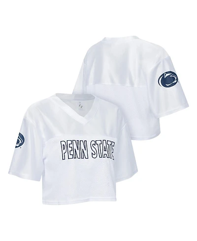 ZooZatz Women's White Penn State Nittany Lions Mesh Cropped V-Neck T-Shirt