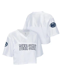 ZooZatz Women's White Penn State Nittany Lions Mesh Cropped V-Neck T-Shirt