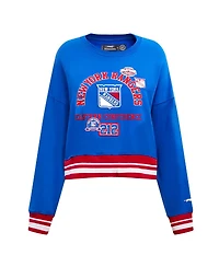 Pro Standard Women's Blue New York Rangers Area Code Cropped Pullover Sweatshirt