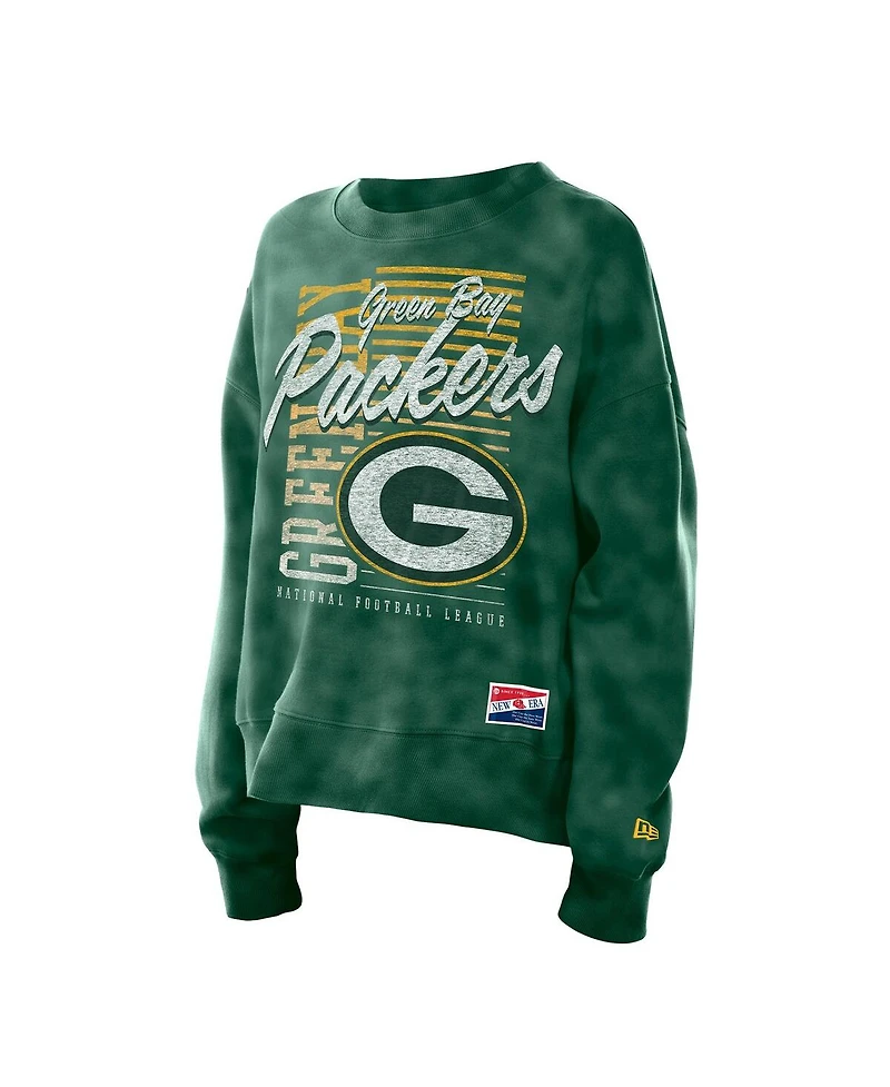 New Era Women's Green Bay Packers Oversized Throwback Mineral Wash Crew Neck Sweatshirt
