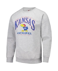 League Collegiate Wear Men's Heather Gray Kansas Jayhawks Tall Arch Essential 2.0 Pullover Sweatshirt