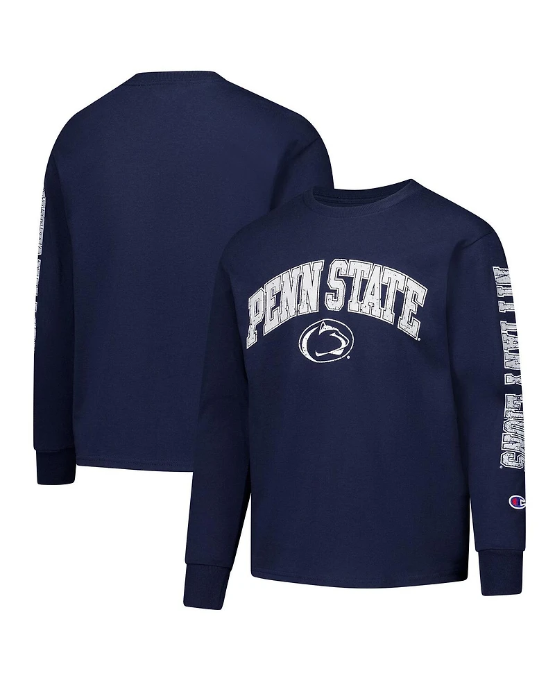 Champion Big Boys and Girls Navy Penn State Nittany Lions Distressed Arch Over Logo Long Sleeve T-Shirt
