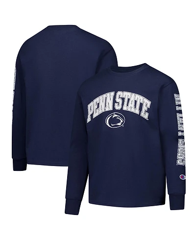 Champion Big Boys and Girls Navy Penn State Nittany Lions Distressed Arch Over Logo Long Sleeve T-Shirt