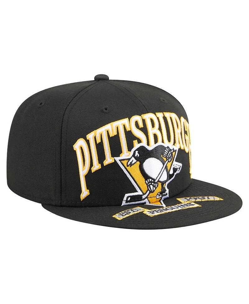New Era Men's Black Pittsburgh Penguins Oversized Arch 59Fifty Fitted Hat
