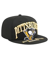 New Era Men's Black Pittsburgh Penguins Oversized Arch 59Fifty Fitted Hat