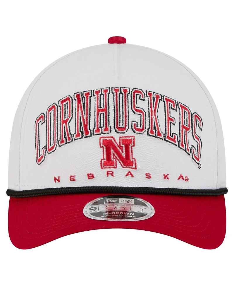 New Era Men's White/Scarlet Nebraska Huskers Arch Two-Tone Rope 9FORTY A-Frame M-Crown Adjustable Hat