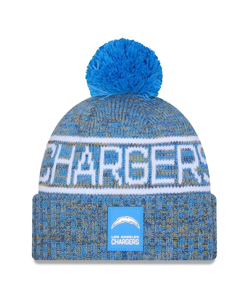 New Era Men's Powder Blue Los Angeles Chargers 2025 Sideline Cold Weather Cuffed Pom with Knit Hat