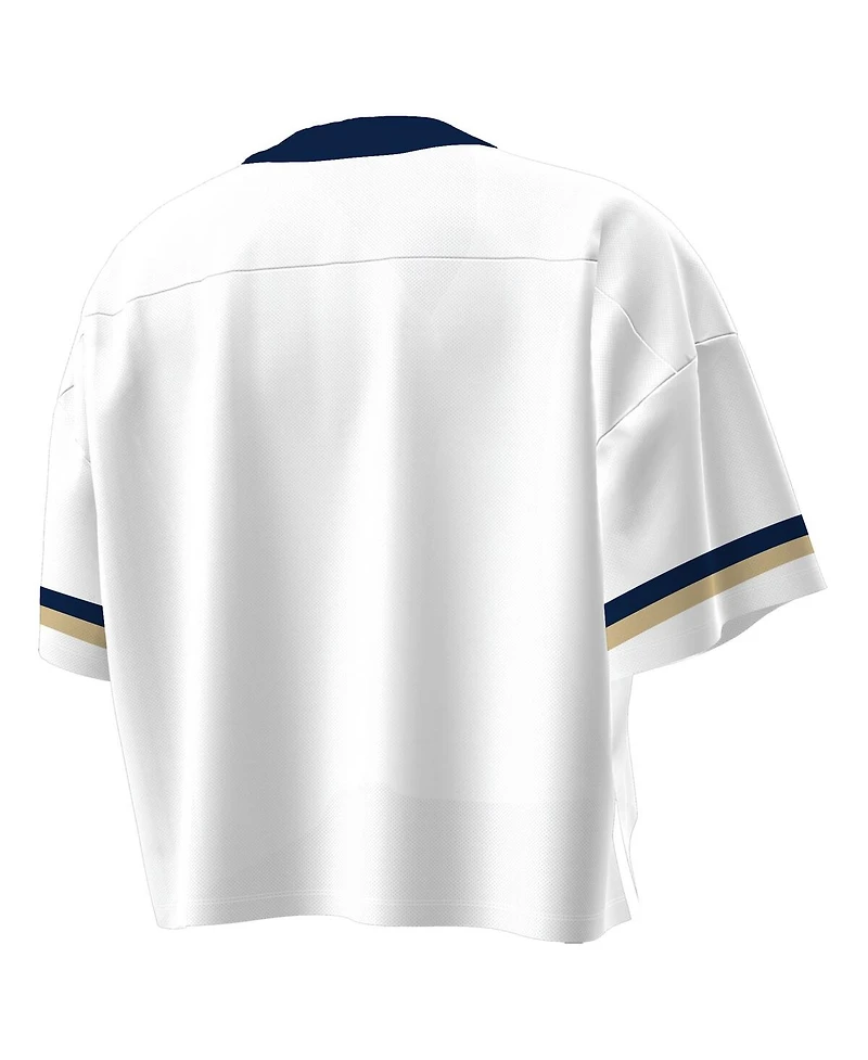 Under Armour Women's White Navy Midshipmen Fashion Jersey Boxy Cropped V-Neck T-Shirt