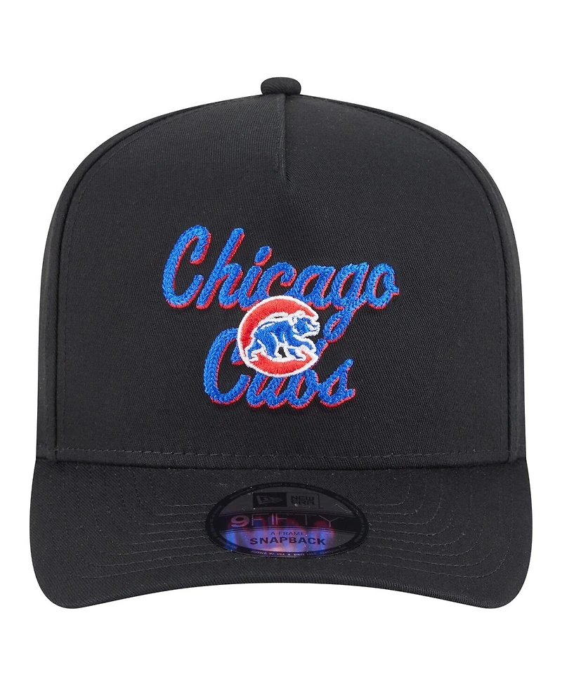 New Era Men's Black Chicago Cubs Chainstitch 9FIFTY A-Frame Snapback Hat