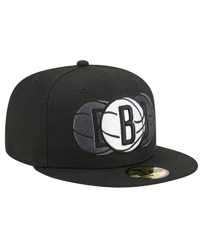 New Era Men's Black Brooklyn Nets Tri-Hit 59Fifty Fitted Hat