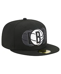 New Era Men's Black Brooklyn Nets Tri-Hit 59Fifty Fitted Hat