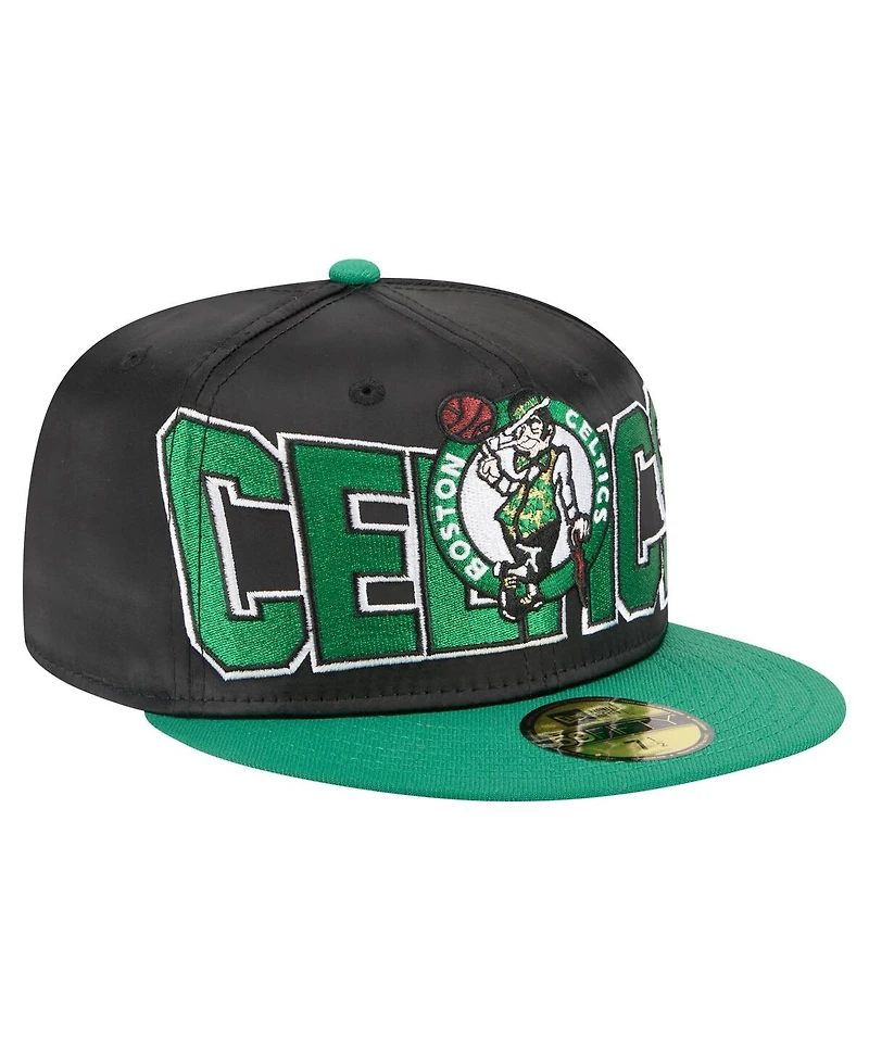 New Era Men's Black/Kelly Green Boston Celtics Satin Two-Tone 59FIFTY Fitted Hat