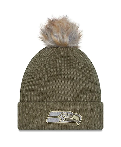 New Era Women's Dark Green Seattle Seahawks 2025 Salute to Service Cuffed Pom with Knit Hat