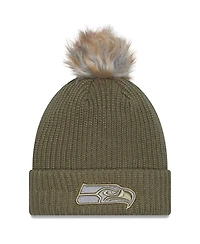 New Era Women's Dark Green Seattle Seahawks 2025 Salute to Service Cuffed Pom with Knit Hat