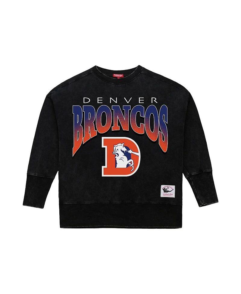 Mitchell & Ness Women's Black Denver Broncos Delineate Mineral Wash Crewneck Sweatshirt
