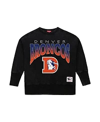 Mitchell & Ness Women's Black Denver Broncos Delineate Mineral Wash Crewneck Sweatshirt