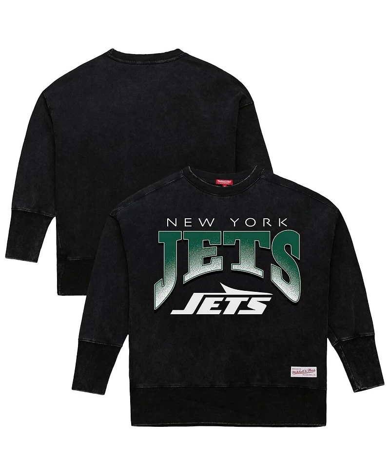 Mitchell & Ness Women's Black New York Jets Delineate Mineral Wash Crewneck Sweatshirt