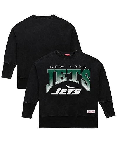 Mitchell & Ness Women's Black New York Jets Delineate Mineral Wash Crewneck Sweatshirt