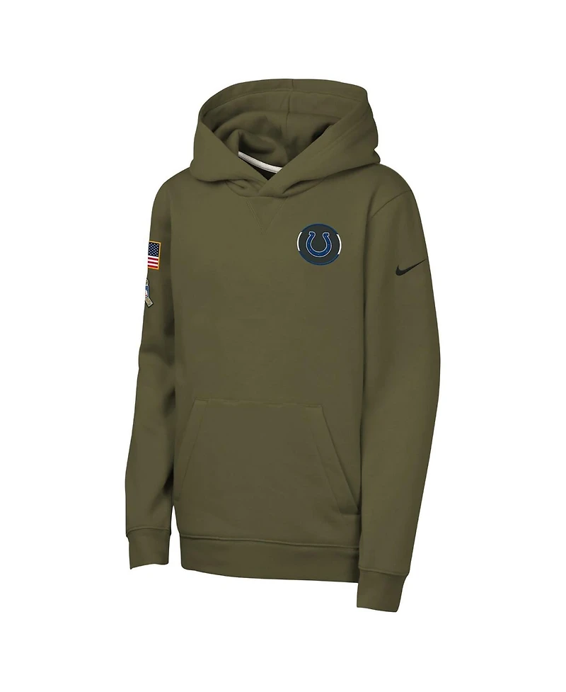 Nike Big Boys and Girls Olive Indianapolis Colts 2025 Salute to Service Club Fleece Hoodie