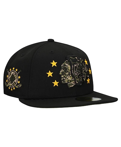 New Era Men's Black Chicago Blackhawks Military Appreciation Digital Camo Stars 59FIFTY Fitted Hat