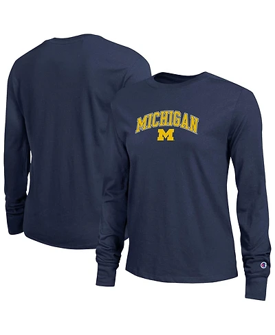 Champion Women's Navy Michigan Wolverines Arch Over Logo Long Sleeve T-Shirt