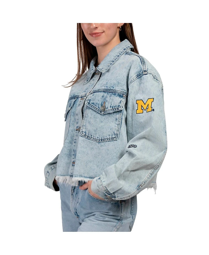 Hype And Vice Women's Denim Michigan Wolverines Lightwash Full-Button Jean Jacket