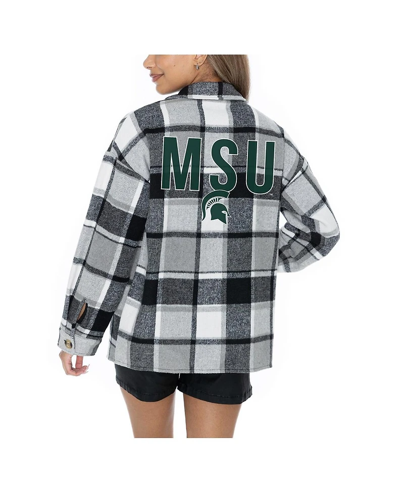Gameday Couture Women's Grey Michigan State Spartans Long Sleeve Brushed Plaid Button-Up Overshirt Jacket
