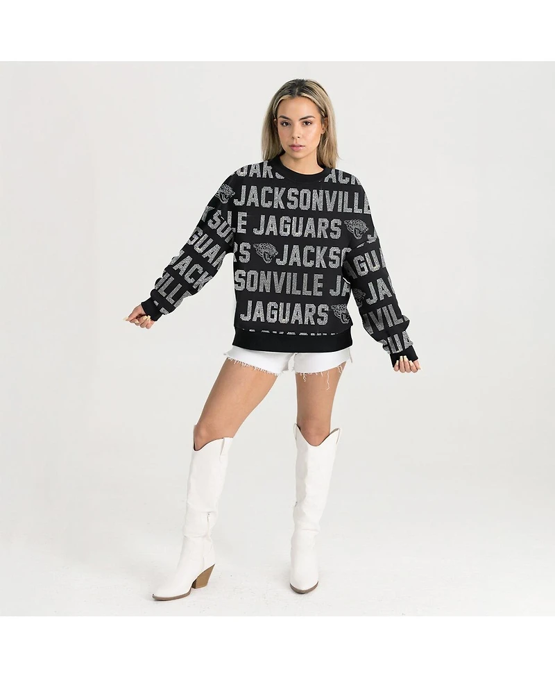 Gameday Couture Women's Black Jacksonville Jaguars Relaxed Drop Shoulder Hype Era Rhinestone Text Sweatshirt