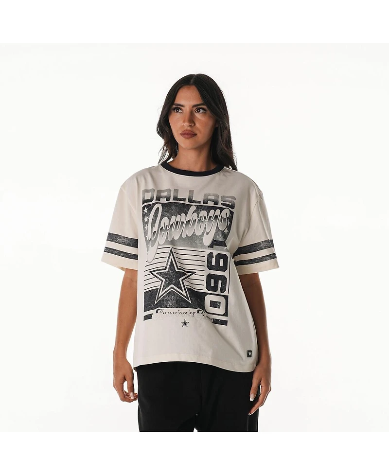 The Wild Collective Women's Cream Dallas Cowboys Drop Shoulder Oversized Boyfriend T-Shirt