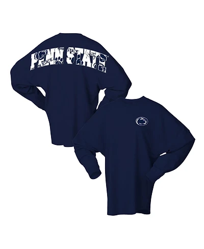 Spirit Jersey Women's Blue Penn State Nittany Lions Oversized Preppy Long Sleeve T-Shirt