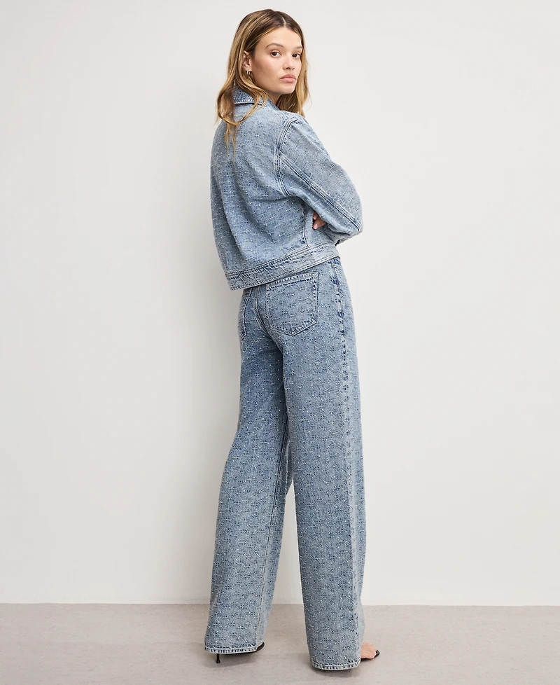 Good American Women's Wide Leg Mid-Rise Denim Jeans, Regular and Plus