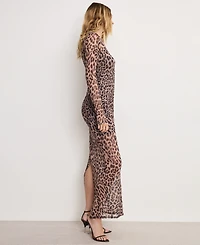 Good American Women's Mesh Ruched Long Sleeve Maxi Dress, Regular and Plus