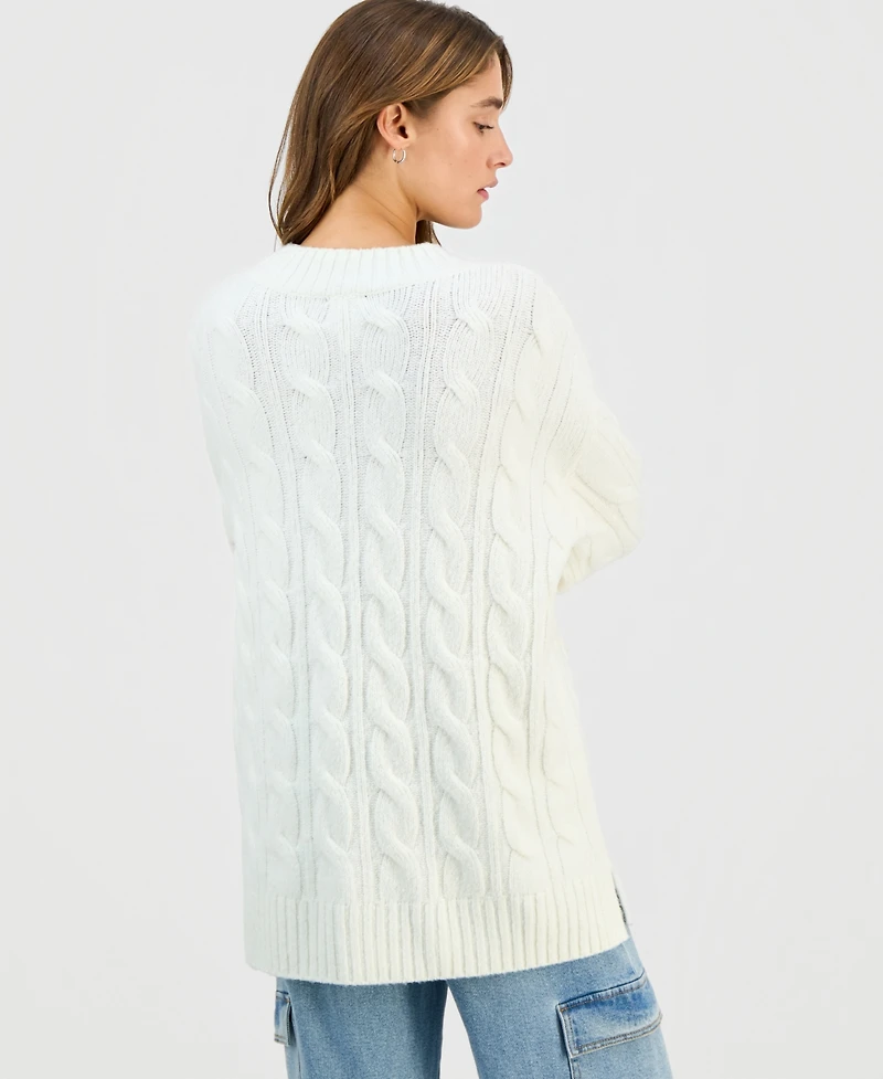 Hippie Rose Juniors' Oversized Cable-Knit Sweater