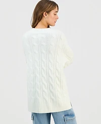 Hippie Rose Juniors' Oversized Cable-Knit Sweater