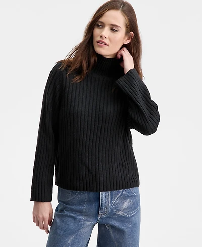 Bar Iii Women's Mock-Neck Ribbed Sweater, Macy's Exclusive