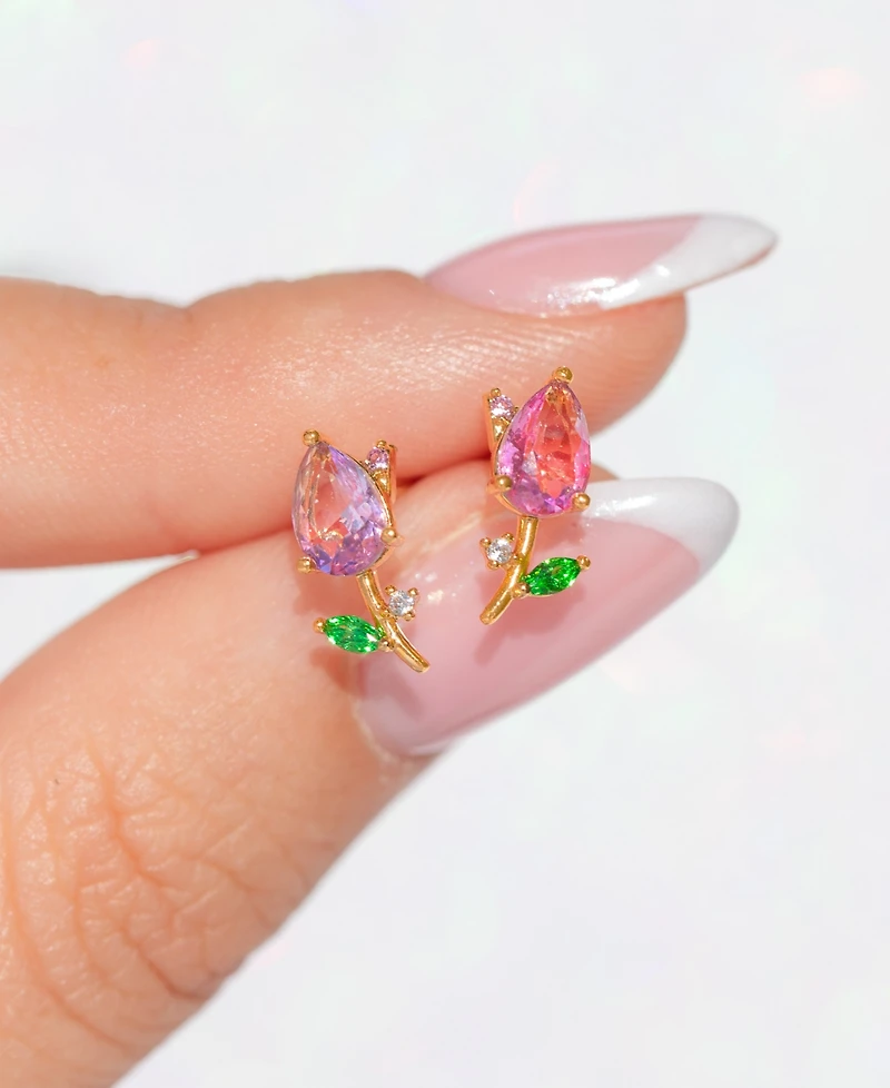 Girls Crew Crystal Blossoming Gold Plated Tulip Studs