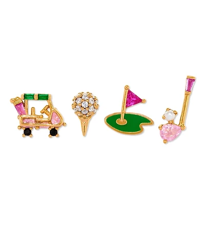 Girls Crew Crystal Gold Plated Hole In One Stud Set