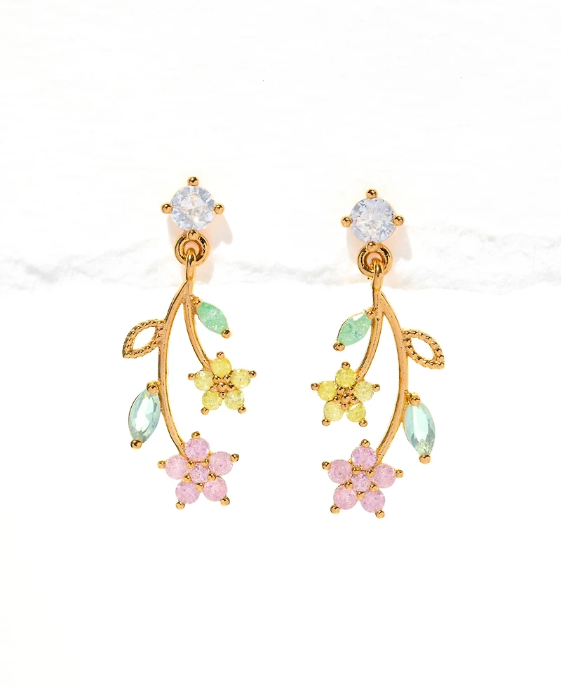 Girls Crew Crystal Gold Plated Flower Stem Dangle Earrings