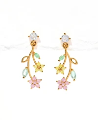 Girls Crew Crystal Gold Plated Flower Stem Dangle Earrings