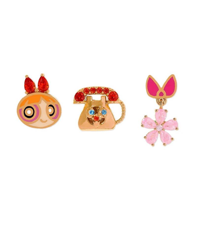 Girls Crew Crystal Enamel The Powerpuff Girls Blossom Gold Plated Stud Set