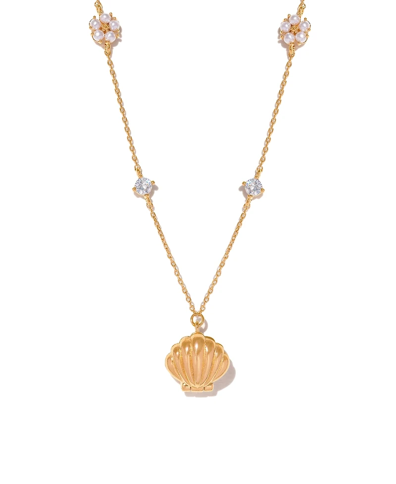 Girls Crew Crystal Hidden Faux Cultivated Pearl Shell Necklace