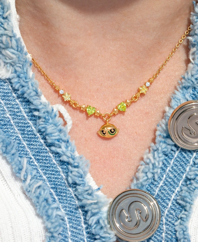 Girls Crew Crystal The Powerpuff Girls Gold Plated Buttercup Necklace