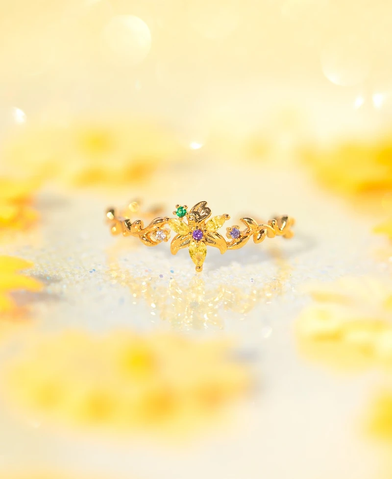 Girls Crew Disney Tangled Sundrop Flower Gold Plated Crystal Rings