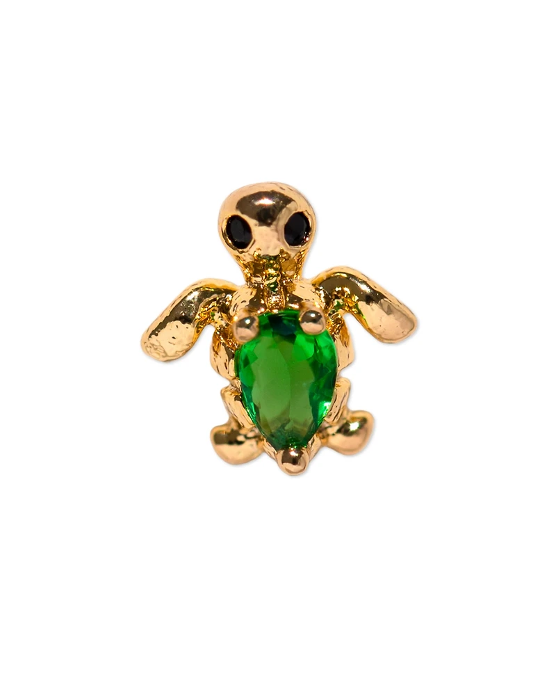 Girls Crew Gold Plated Tiny Turtle Crystal Piercing Style Earrings