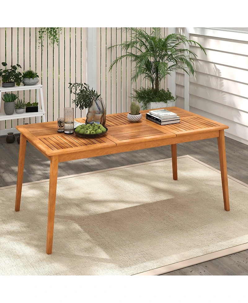 Gymax -Person Outdoor Acacia Wood Dining Table w/ 1.96'' Umbrella Hole Rectangular