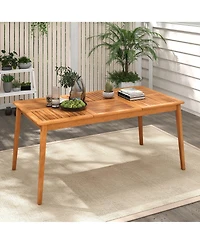 Gymax -Person Outdoor Acacia Wood Dining Table w/ 1.96'' Umbrella Hole Rectangular