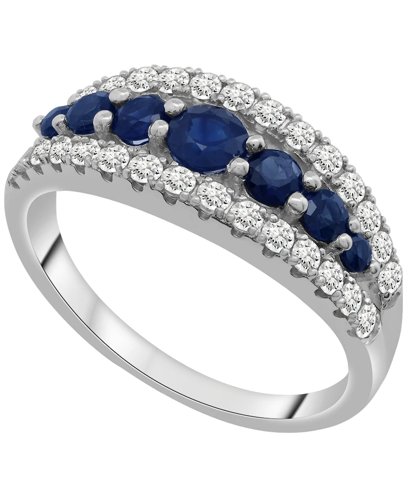 Macy's Blue Sapphire (7/8 ct. t.w.) and Diamond (1/2 ct. t.w.) Graduated Ring in 14k White Gold