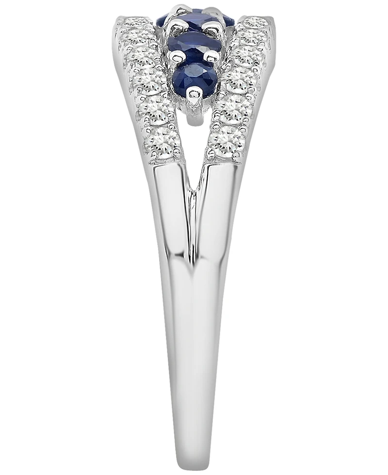 Macy's Blue Sapphire (7/8 ct. t.w.) and Diamond (1/2 ct. t.w.) Graduated Ring in 14k White Gold