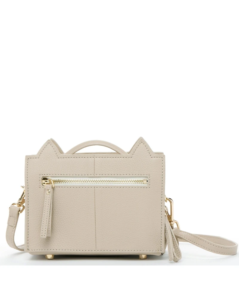 Pebble Leather Cat Crossbody Bag Cute Top Handle Purse Small Shoulder Handbag for Women & Girls with Gold Hardware and Detachable Strap